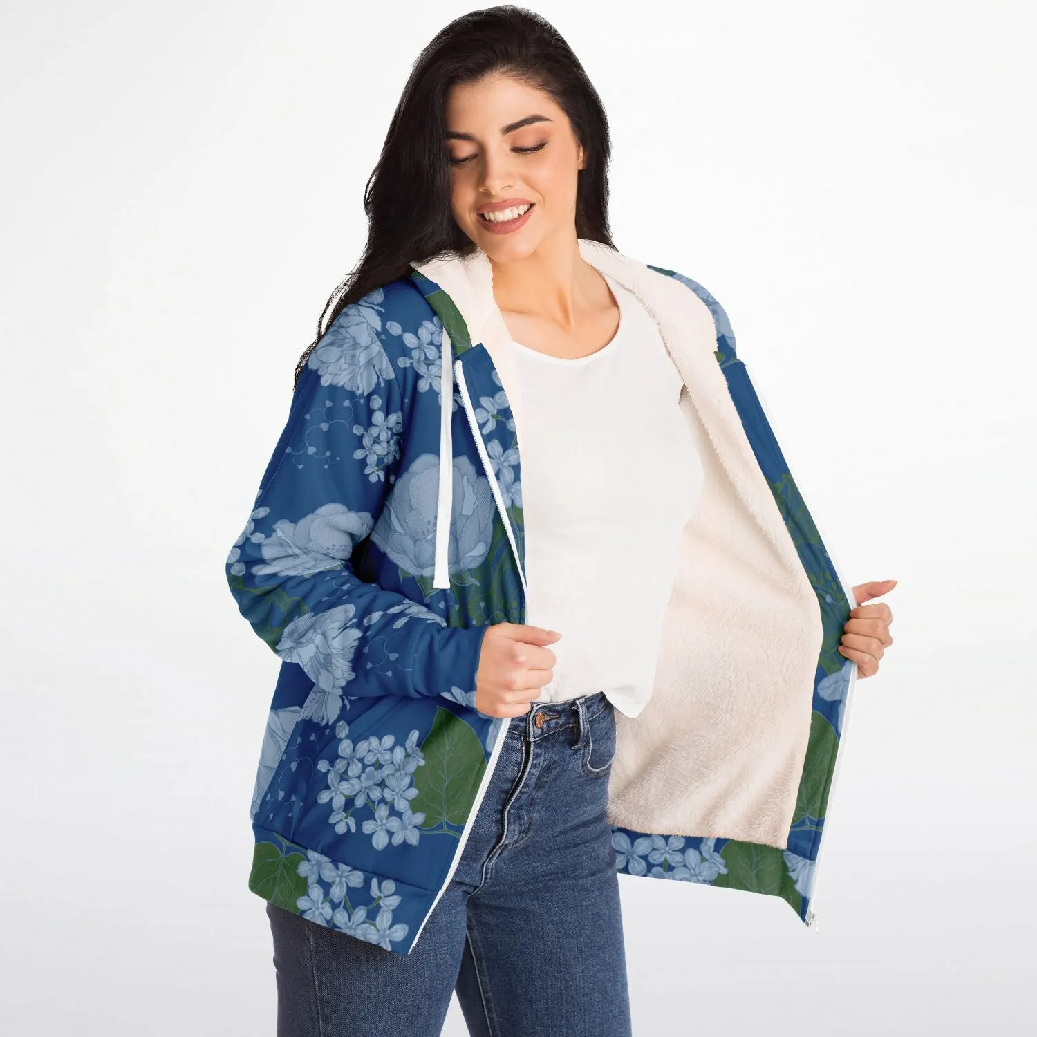 Blue Floral Microfleece Hoodie