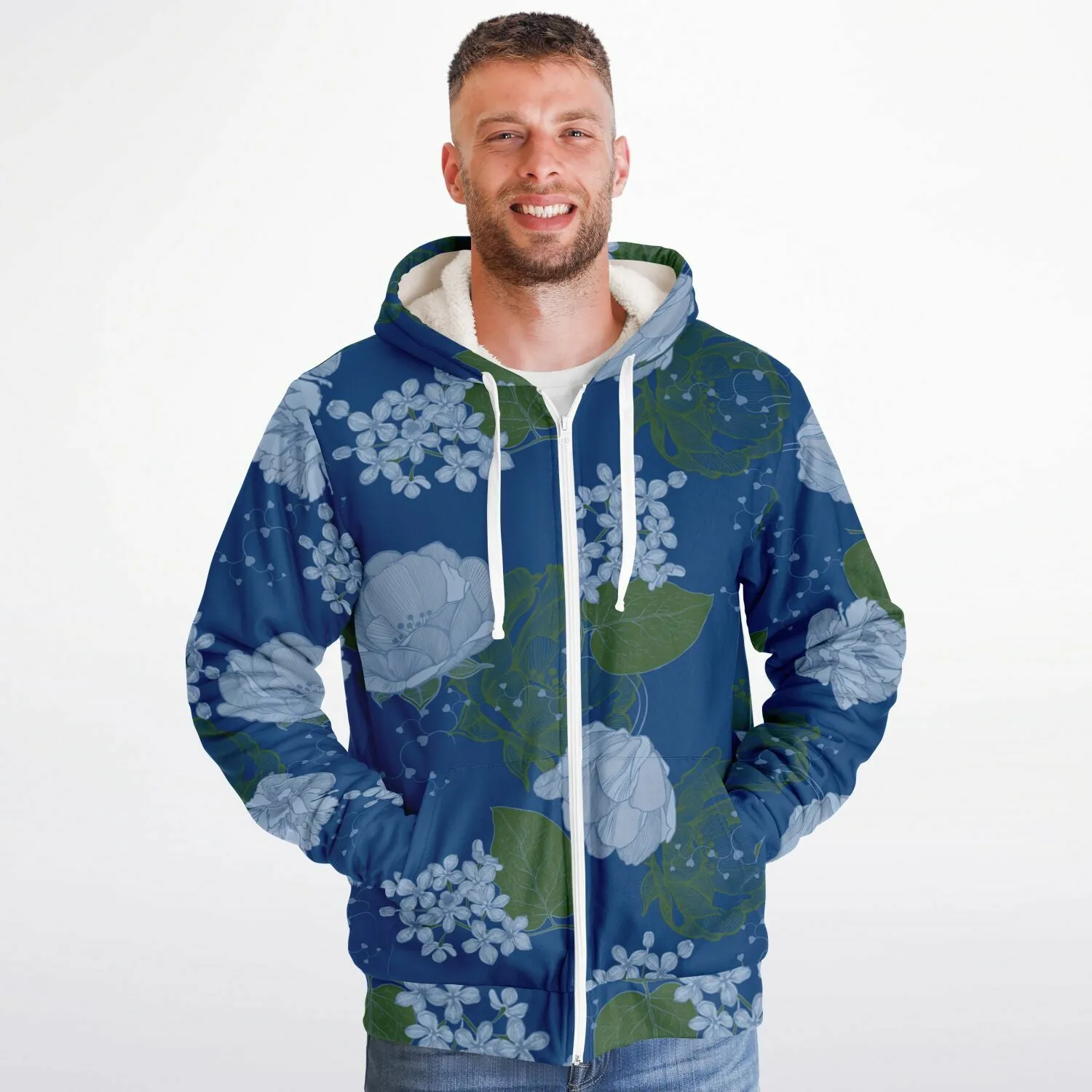 Blue Floral Microfleece Hoodie