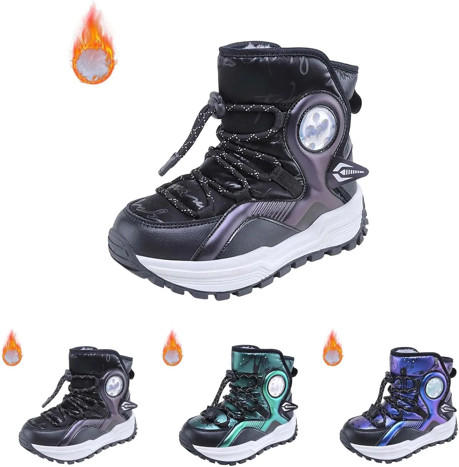 Boys Snow Boots Winter aterproof Slip esistant Thicken Bottom Cold Weather Warm Snow Shoes for Little/Big Kid