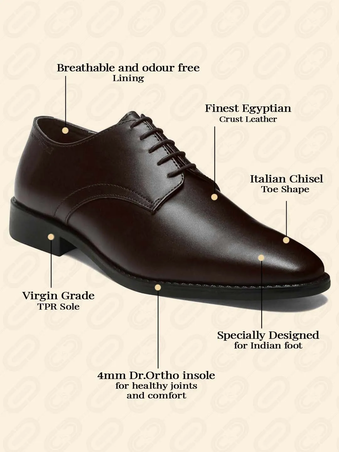 Brunette Brown Egyptian Crust Leather Derby Shoes