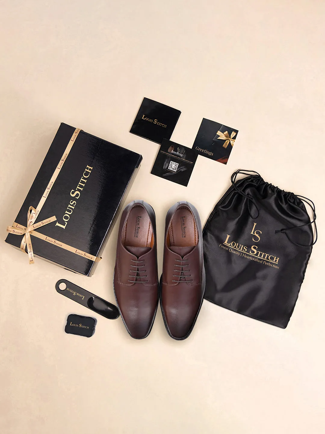 Brunette Brown Egyptian Crust Leather Derby Shoes
