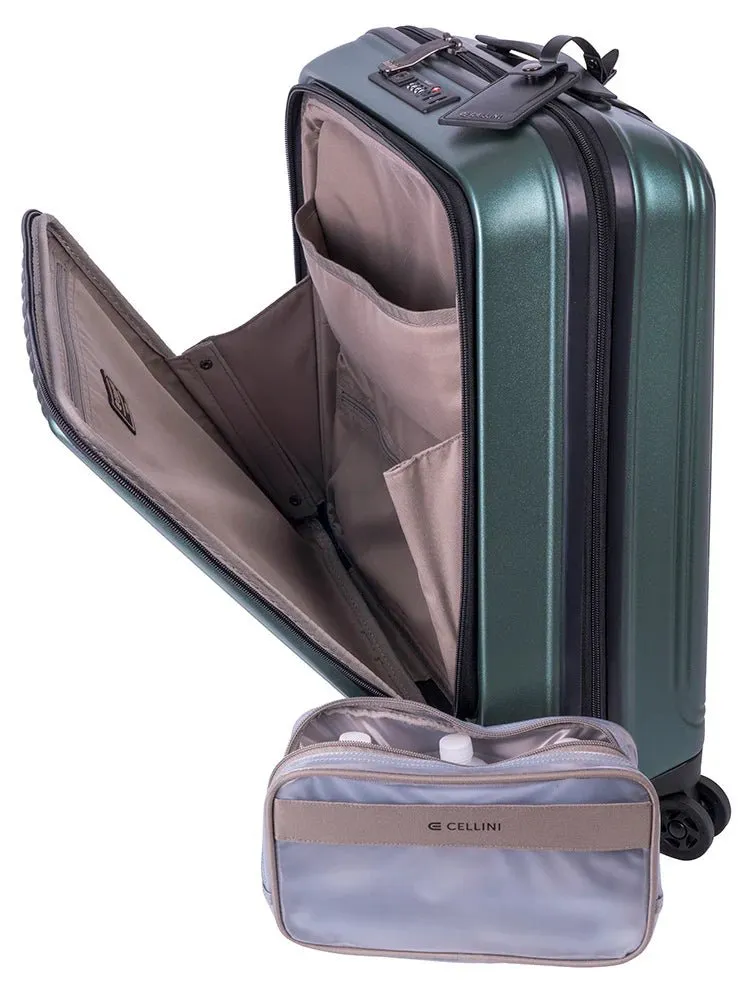 Cellini Tri Pak 4 Wheel Carry On Trolley Includes 1 Large Packing Cube | Green
