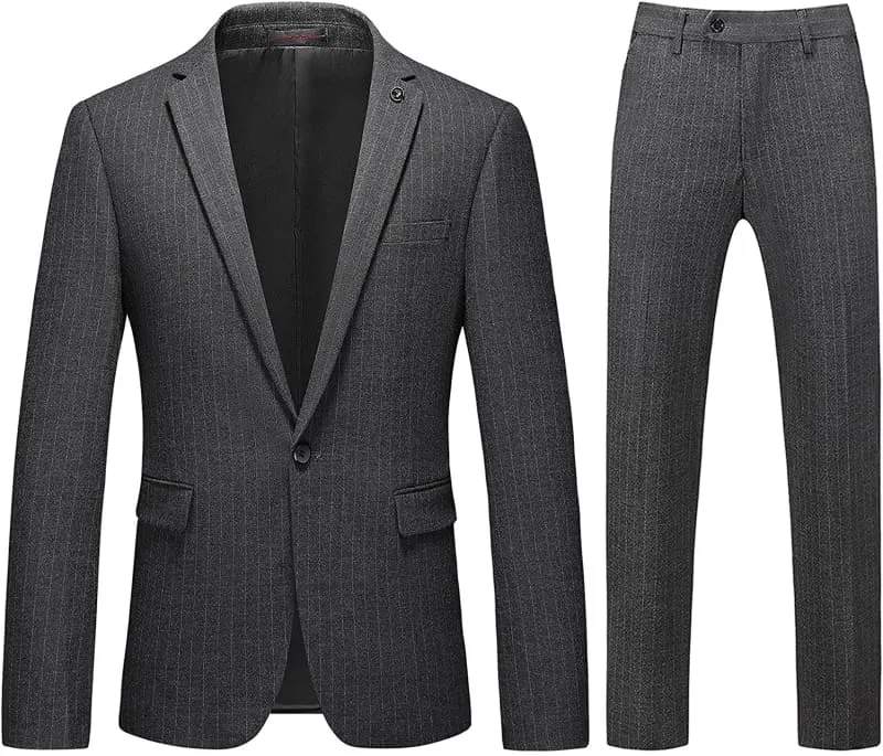 Chic Gray Peaked Lapel Striped Business Suits One Button Two Pieces Blazer Set Prom Suits