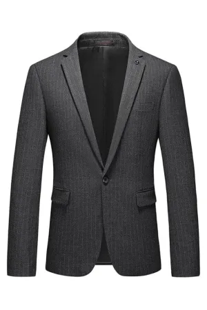 Chic Gray Peaked Lapel Striped Business Suits One Button Two Pieces Blazer Set Prom Suits