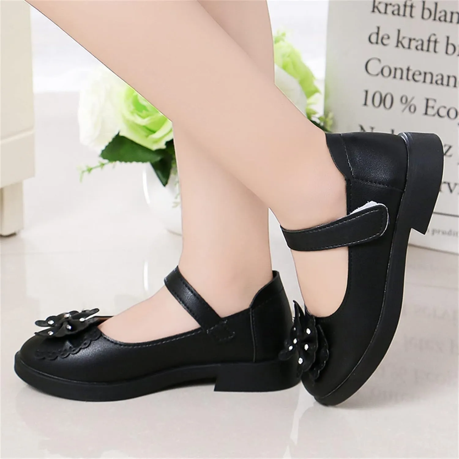 Children Shunky Heel Flower Sandals Fashion Princess Shoes Performance Sandals Children Shoes Toddler Girl Dress Sandals (Black, 3 Big Kids)