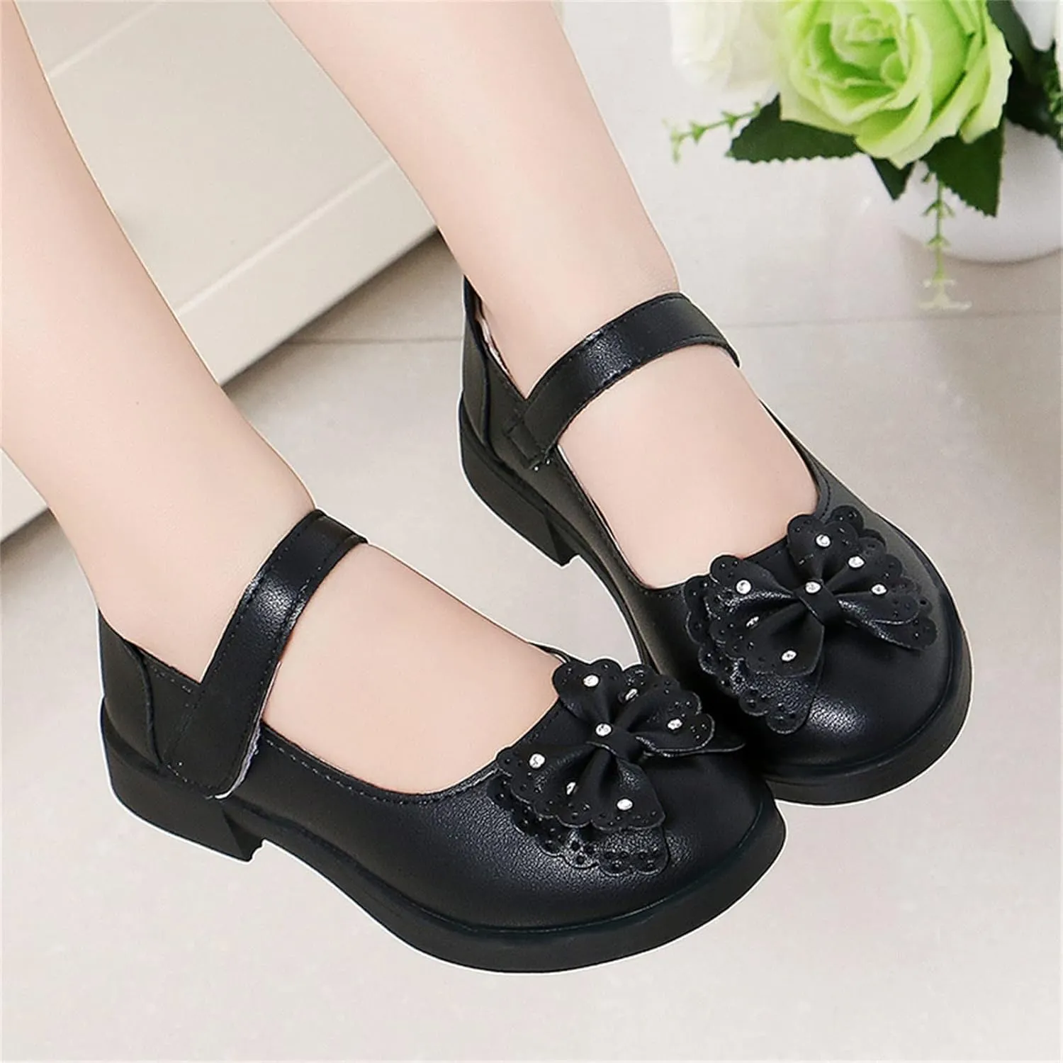 Children Shunky Heel Flower Sandals Fashion Princess Shoes Performance Sandals Children Shoes Toddler Girl Dress Sandals (Black, 3 Big Kids)