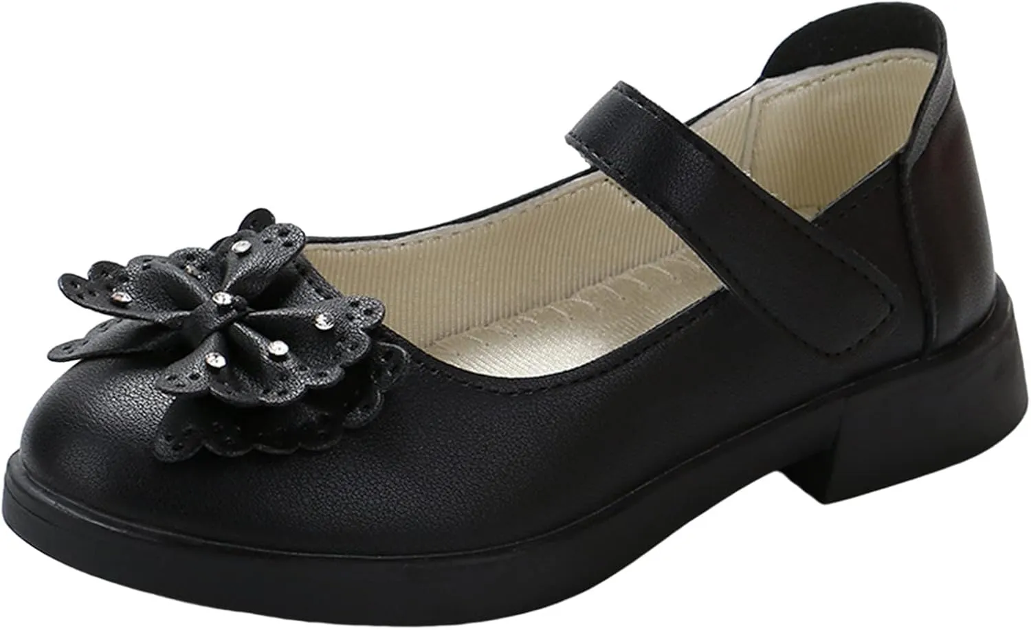 Children Shunky Heel Flower Sandals Fashion Princess Shoes Performance Sandals Children Shoes Toddler Girl Dress Sandals (Black, 3 Big Kids)