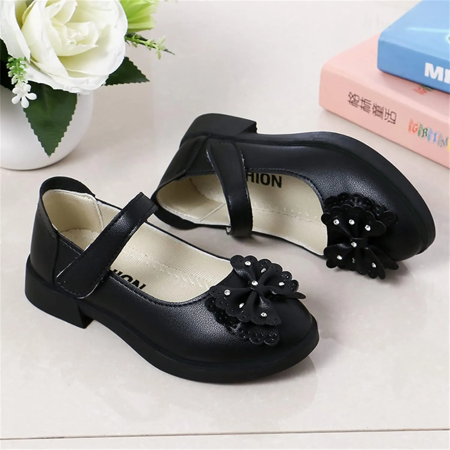Children Shunky Heel Flower Sandals Fashion Princess Shoes Performance Sandals Children Shoes Toddler Girl Dress Sandals (Black, 3 Big Kids)