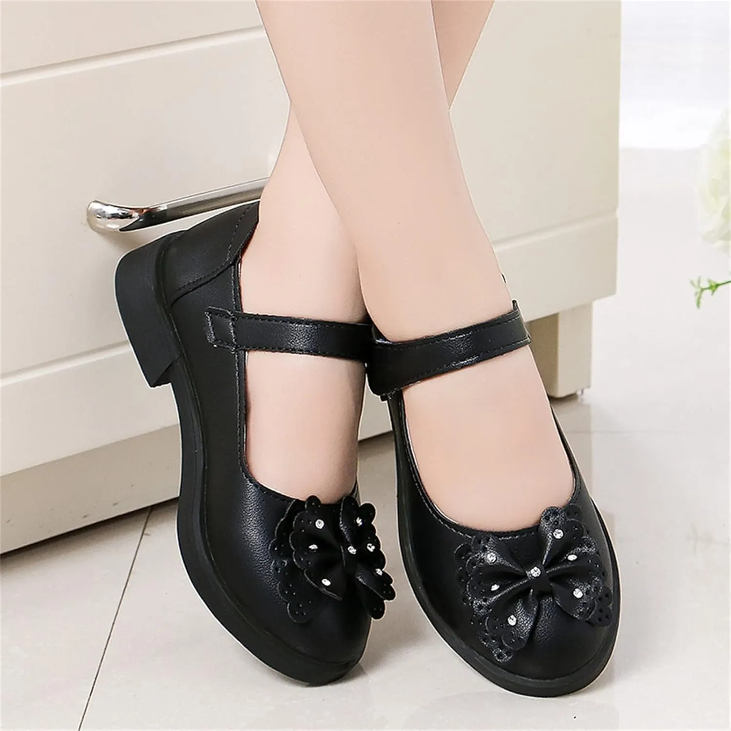 Children Shunky Heel Flower Sandals Fashion Princess Shoes Performance Sandals Children Shoes Toddler Girl Dress Sandals (Black, 3 Big Kids)
