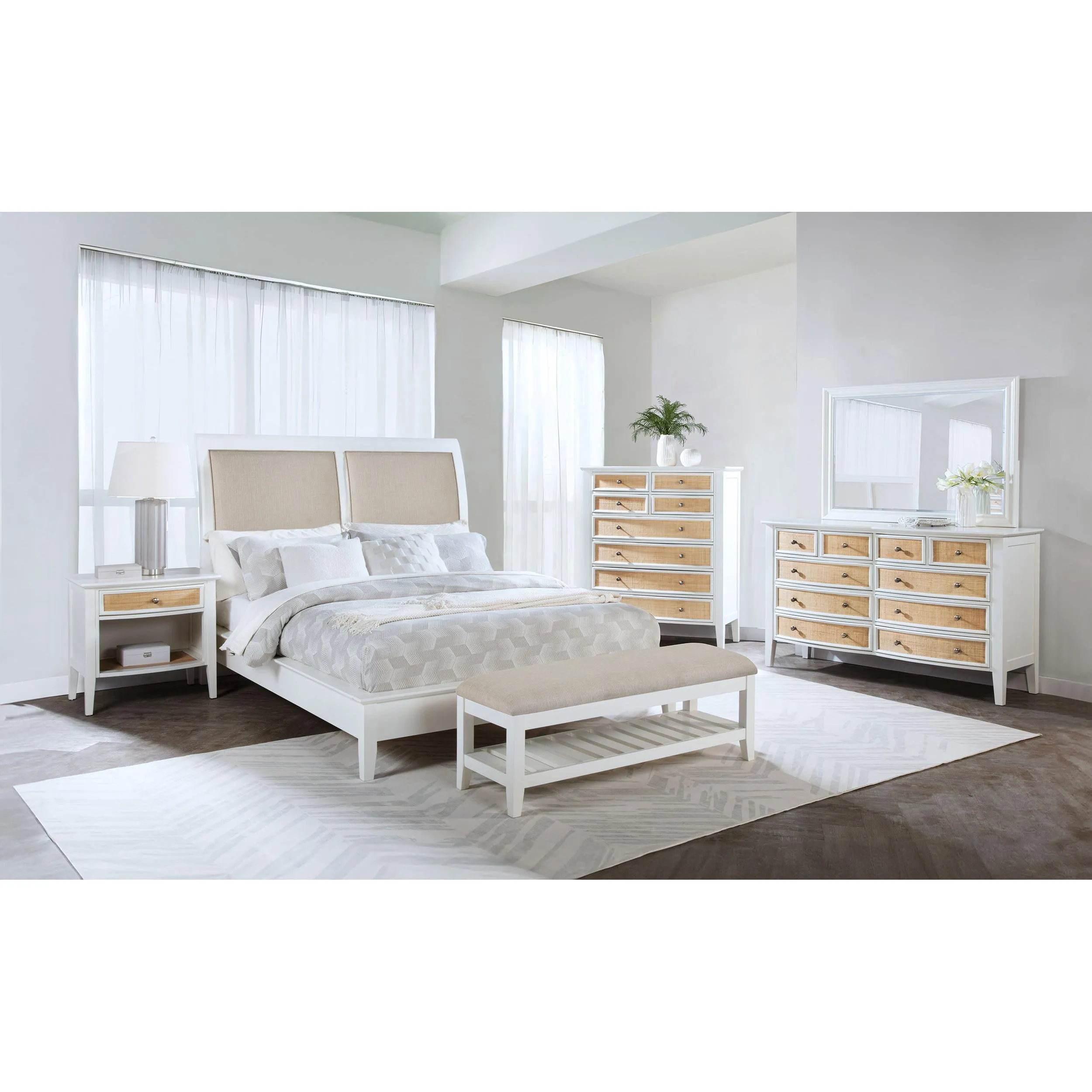 Coaster Furniture Bexhill 223476 Upholstered Rectangular Bench with Shelf - White