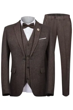 Coffee Notched Laple Three Pieces Business Suits Formal Wedding Suits for Men