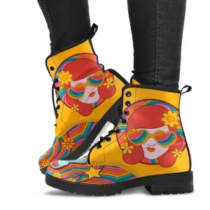 Combat Boots - 70s Psychedelic Style #3 | Custom Shoes, Vegan Leather Boots, Vegan Shoes, Boots Women, Cool Shoes, Travel Shoes