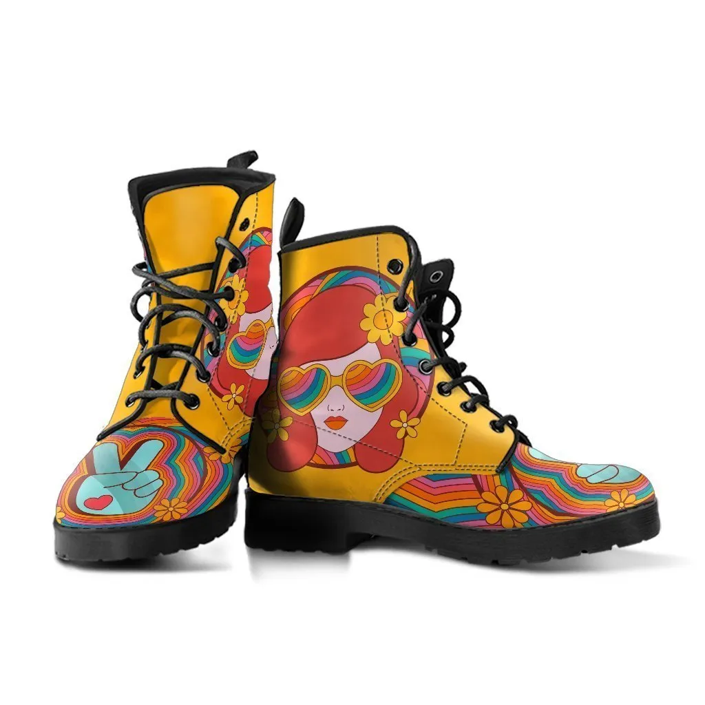 Combat Boots - 70s Psychedelic Style #3 | Custom Shoes, Vegan Leather Boots, Vegan Shoes, Boots Women, Cool Shoes, Travel Shoes