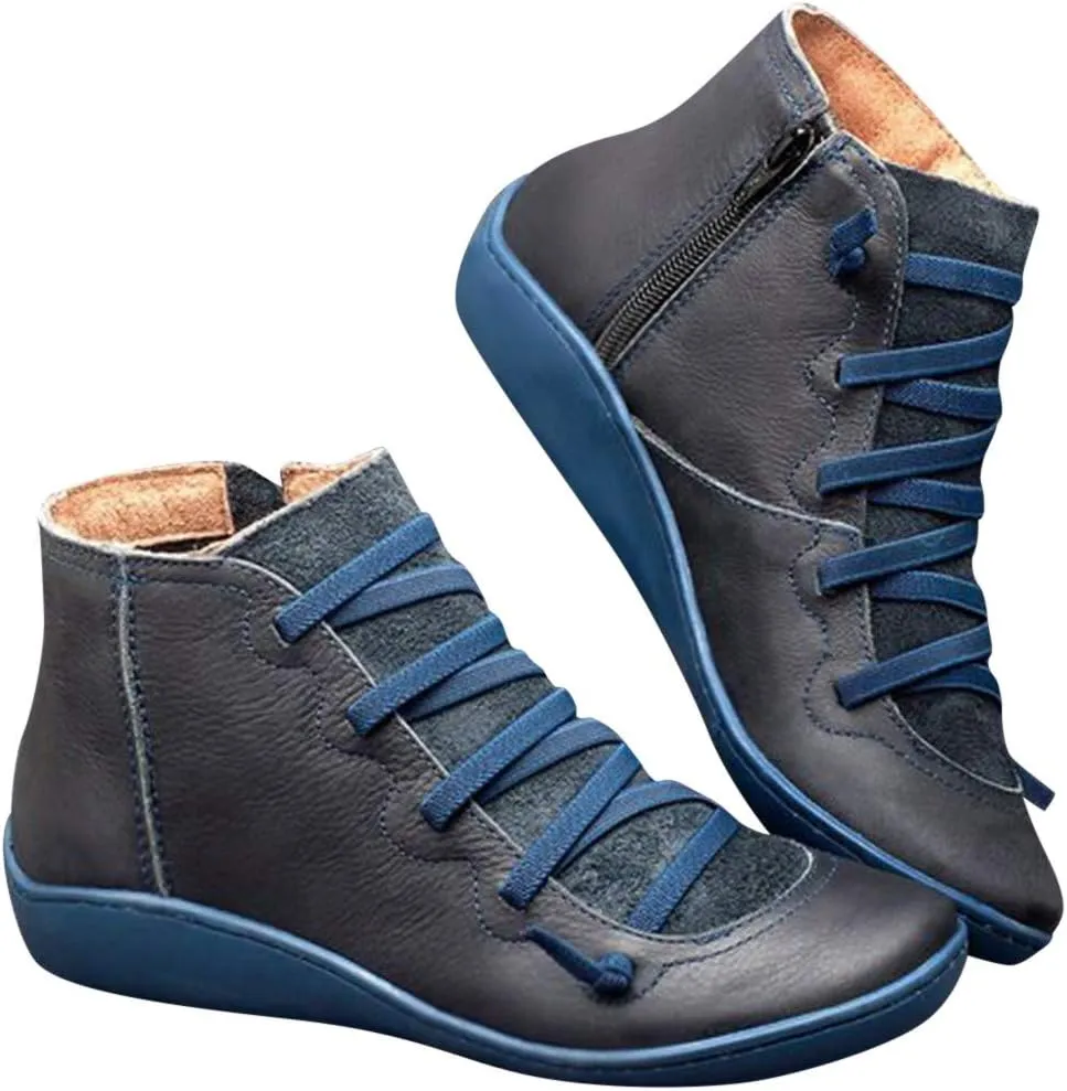 Combat Boots Womens Ankle Platform Booties for Women Work Boots for Men Flat Boot Laces Flat Heel Closed Toe Slip on Pointed Toe Chunky Stacked Heel