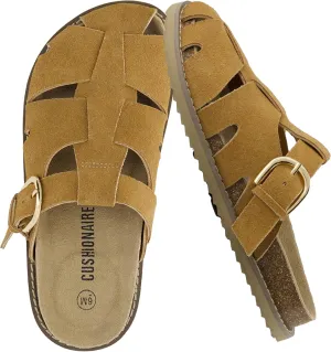 CUSHIONAIRE Benson Womens Fisherman Clog  Suede Slip-On Sandal with Adjustable Buckle & Contoured Cork Footbed