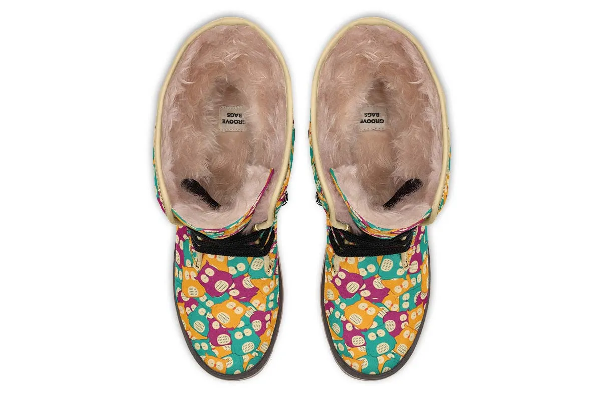 Cute Owl Pattern Polar Vibe Boots