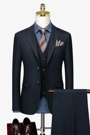 Dark Navy Three Pieces Business Suit with Notched Lapel Morning Dinner Party Prom Suits
