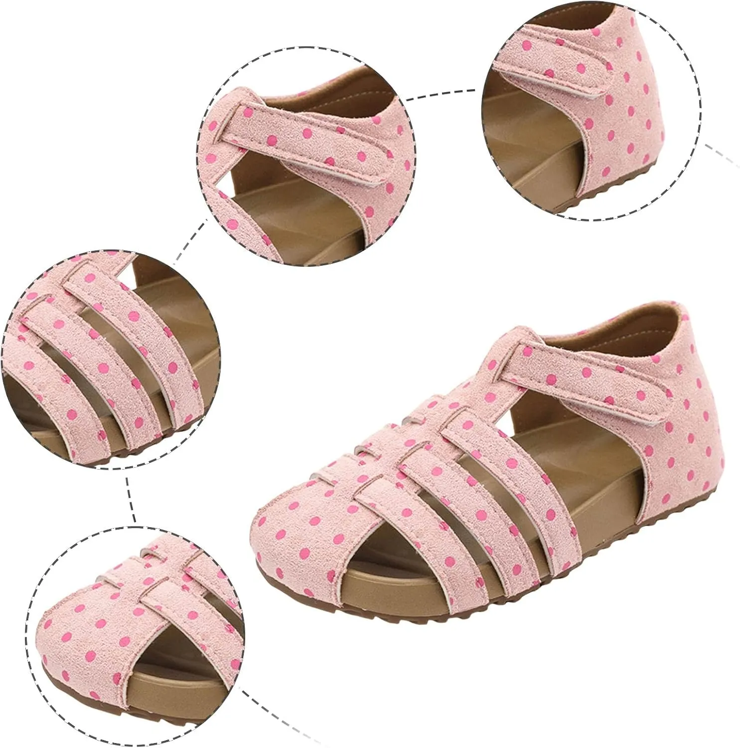 Dress Sandals Ankle Strap Girls Polka Dot Sandals Children's Hollow Breathable Closed Toe Beach Shoes Girls Shoes