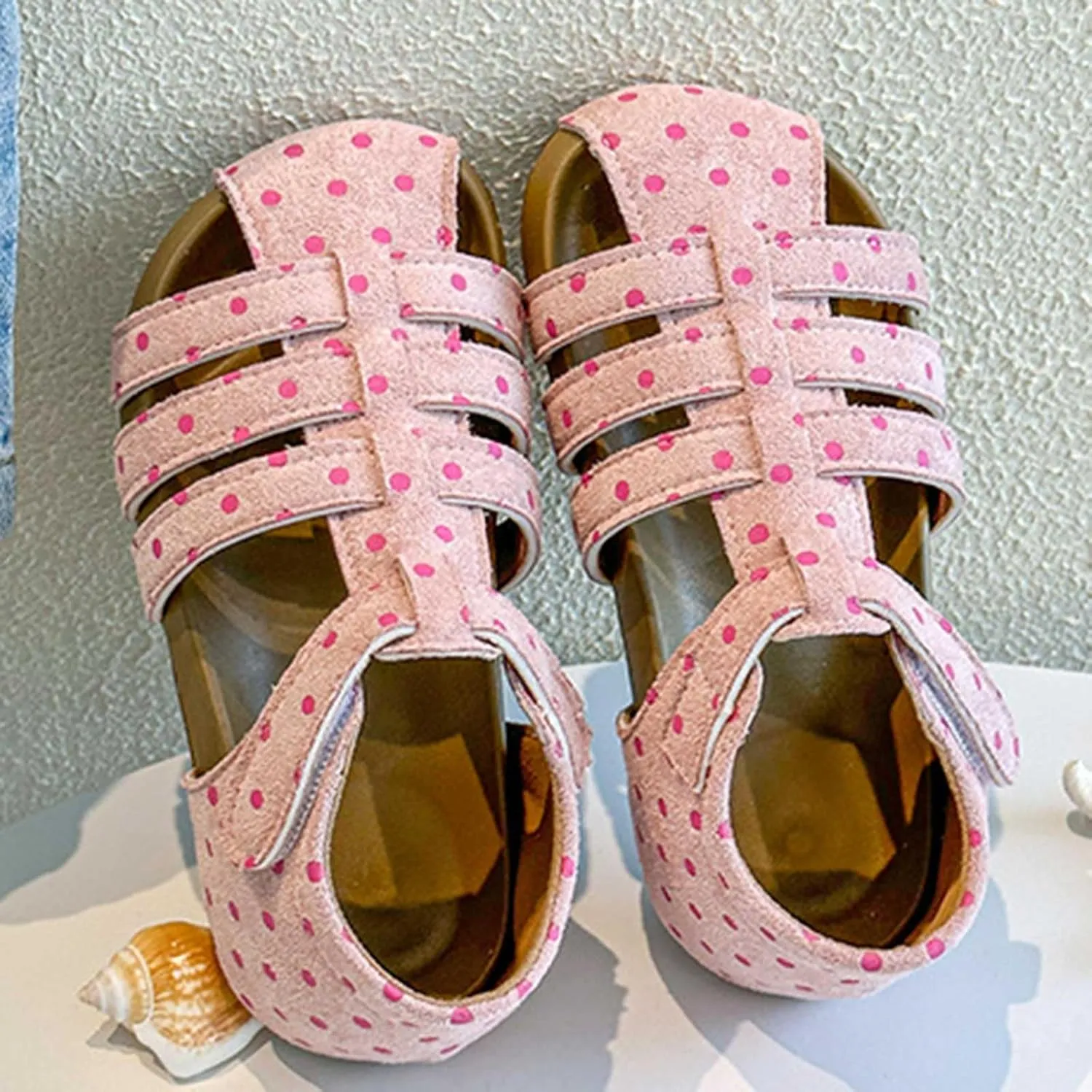 Dress Sandals Ankle Strap Girls Polka Dot Sandals Children's Hollow Breathable Closed Toe Beach Shoes Girls Shoes