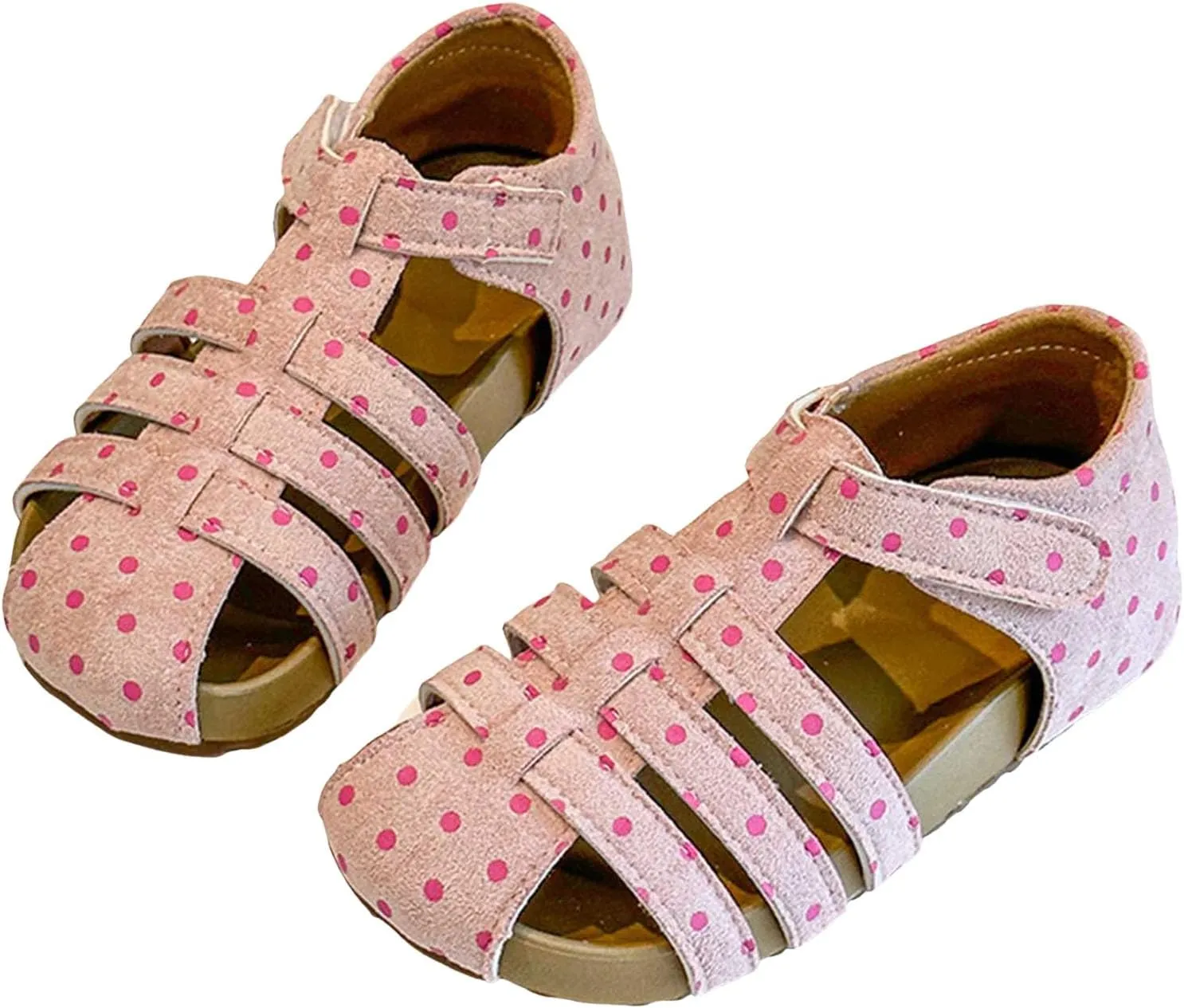 Dress Sandals Ankle Strap Girls Polka Dot Sandals Children's Hollow Breathable Closed Toe Beach Shoes Girls Shoes