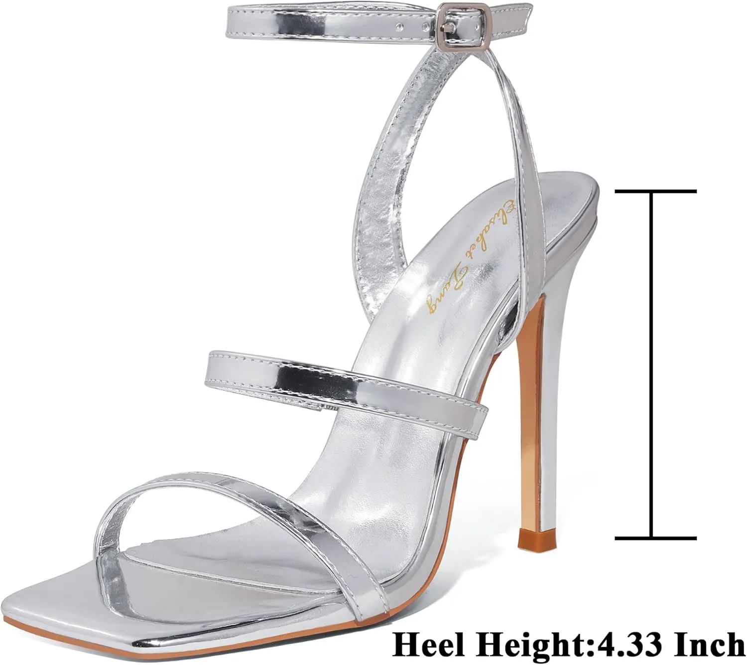 Elisabet Tang Elegant Black High Heeled Sandals for Women  Adjustable Straps, Square Toe, Stiletto Pumps for Party, Evening, and Formal Occasions