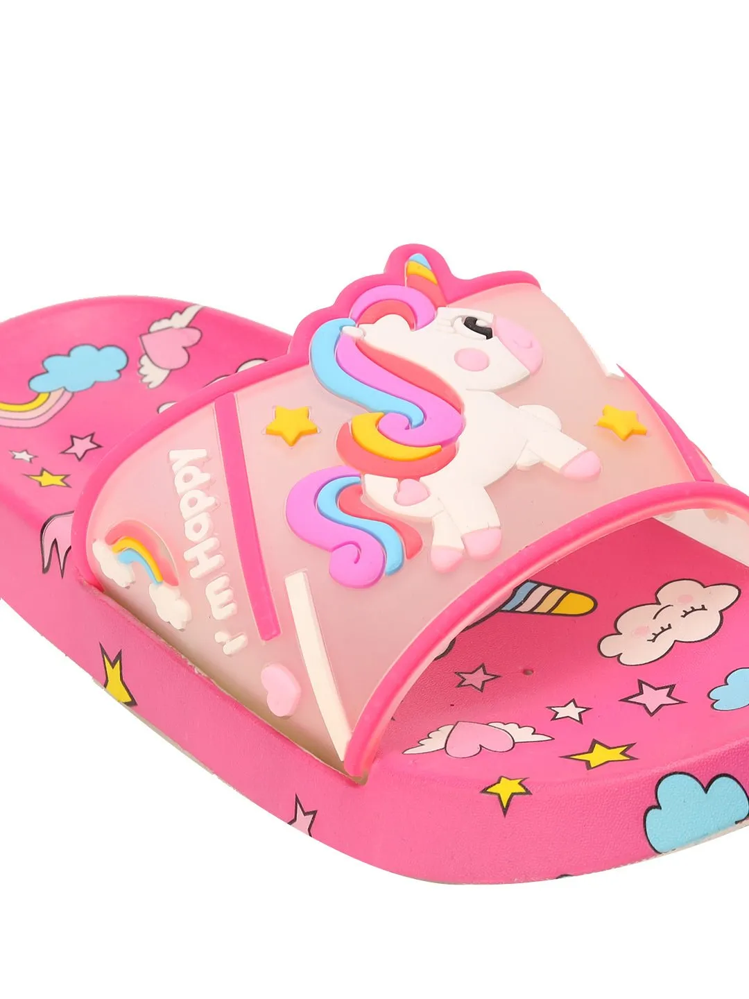 Enchanted Unicorn Transparent Strap Slides - Magical Dark Pink