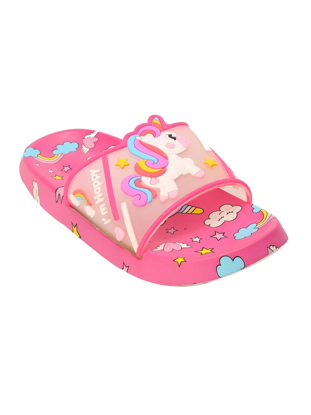 Enchanted Unicorn Transparent Strap Slides - Magical Dark Pink