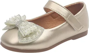 EnJoCho Baby Wedding Shoes Summer And Autumn Fashion Girls Casual Shoes Bow Pearls Flat Bottom Dress Shoes Hook Loop