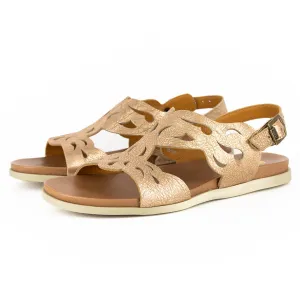 Faraji : Ladies Leather Sandal in Gold Metallic