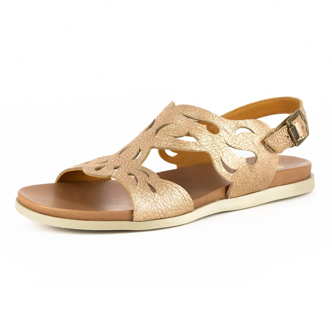 Faraji : Ladies Leather Sandal in Gold Metallic