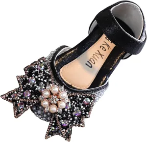 Fashion Spring and Summer Girls Sandals Dress Dance Performance Princess Shoes Pearl Rhinestone Big The Wild One Sandals (Black, 3-3.5 Years Toddler)