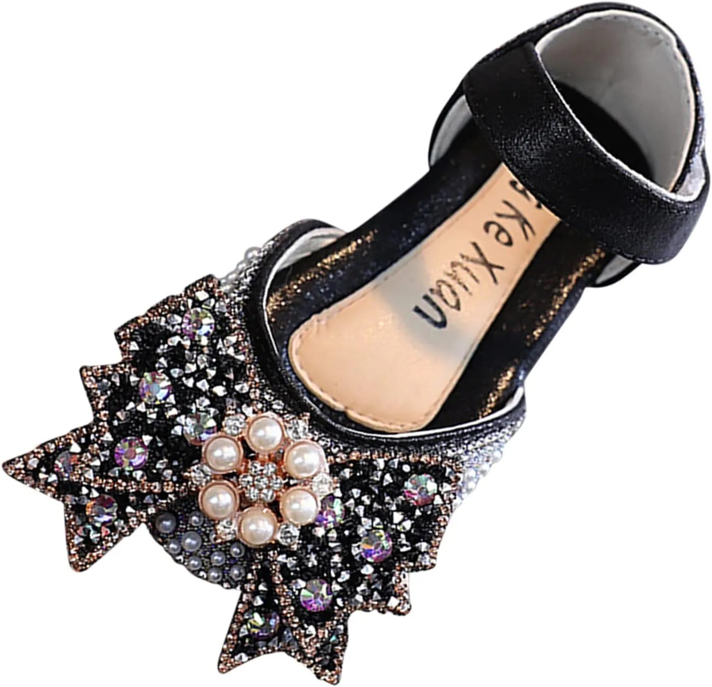 Fashion Spring and Summer Girls Sandals Dress Dance Performance Princess Shoes Pearl Rhinestone Big The Wild One Sandals (Black, 3-3.5 Years Toddler)