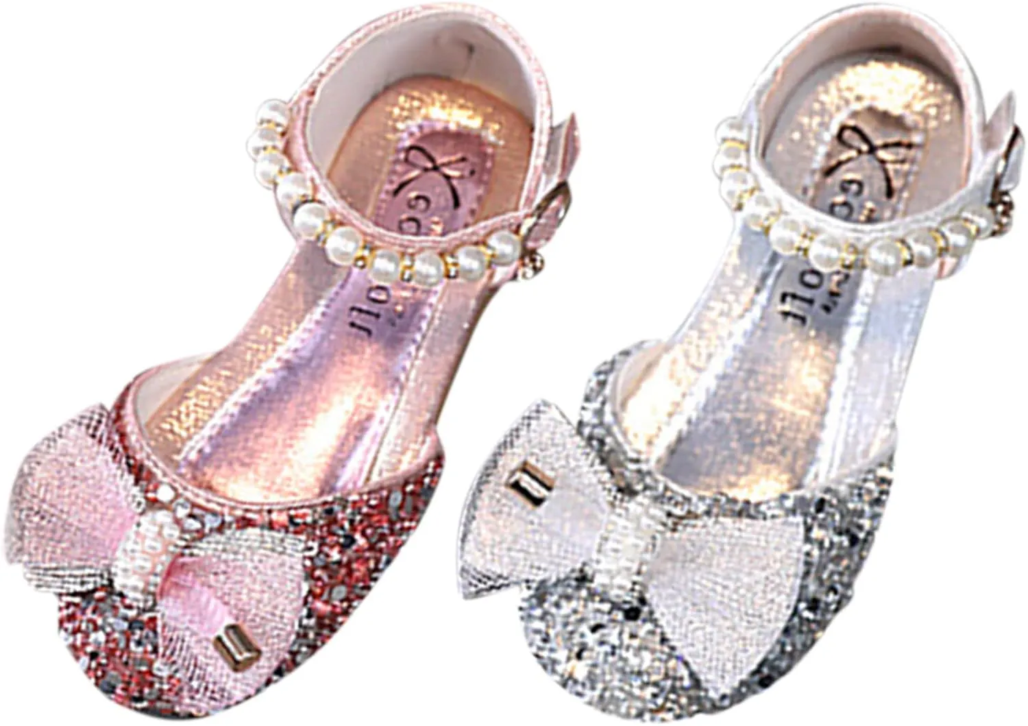 Fashion Summer Girls Sandals Dress Performance Dance Shoes Sequin Pearl Mesh Bow Buckle Summer Shoes for Toddler Girls (Silver, 3-3.5 Years Toddler)