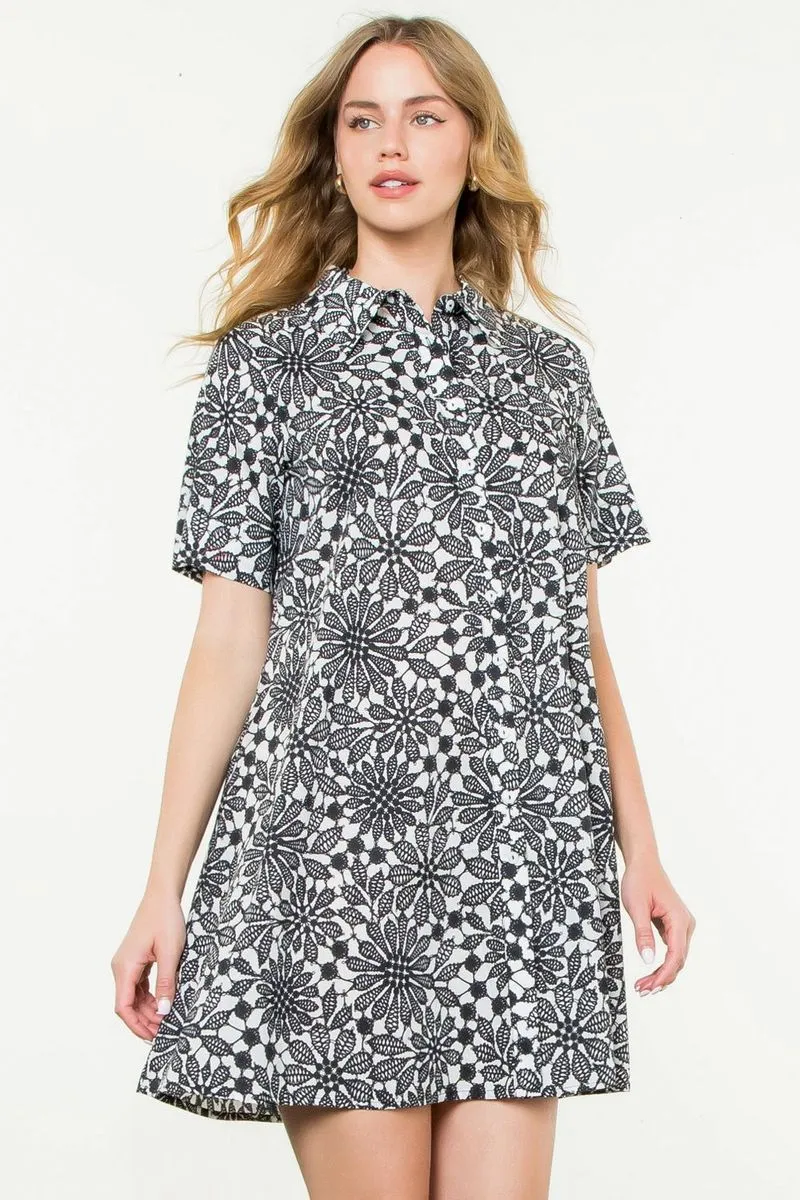 Flower Print Short Sleeve Dress [BK-WCT2851]