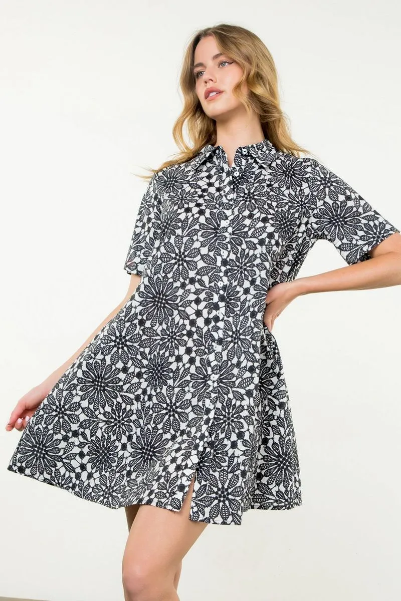 Flower Print Short Sleeve Dress [BK-WCT2851]