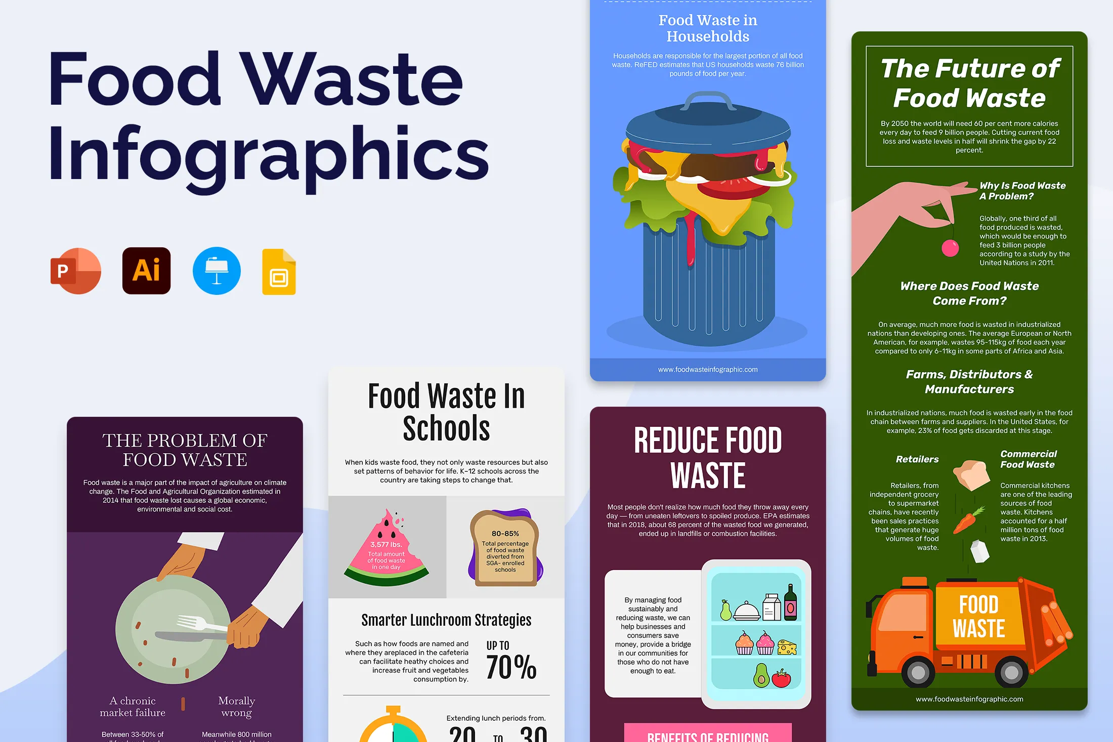 Food Waste Vertical Infographics Templates