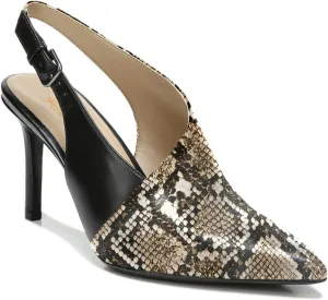 FOWT Spring Two Toned Patchwork Snakeskin Slingback Buckle Strap Black Pumps for Woman Elegant Pointed Toe 3 Inches High Heels Concise Casual Daily Dressy Shoes, US Size 4-16 M