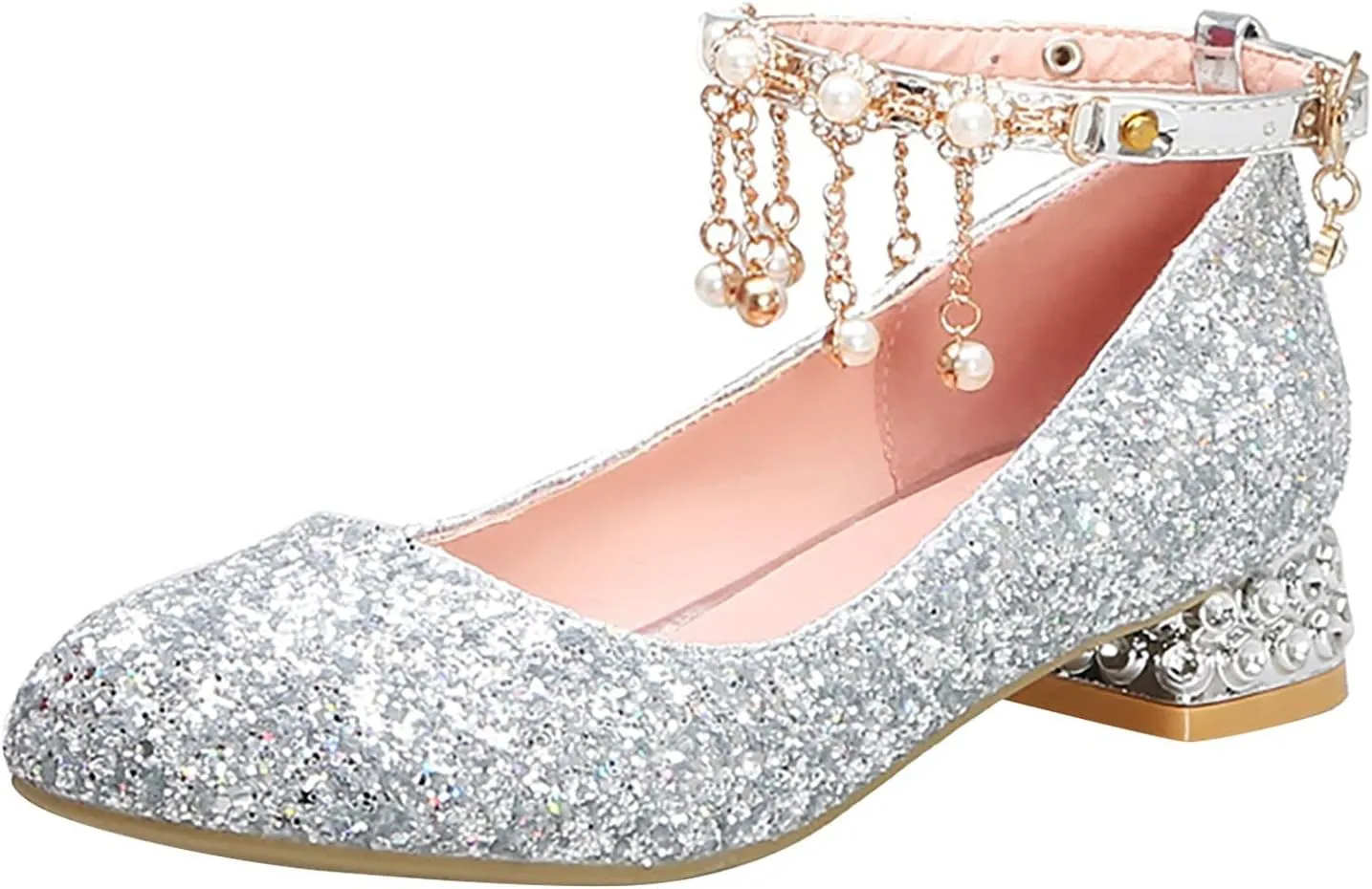 Girls Ankle Strap High Heels Big Kids Adorable parkle Mary Jane Dress Shoes Performance Wedding Pump Sandals