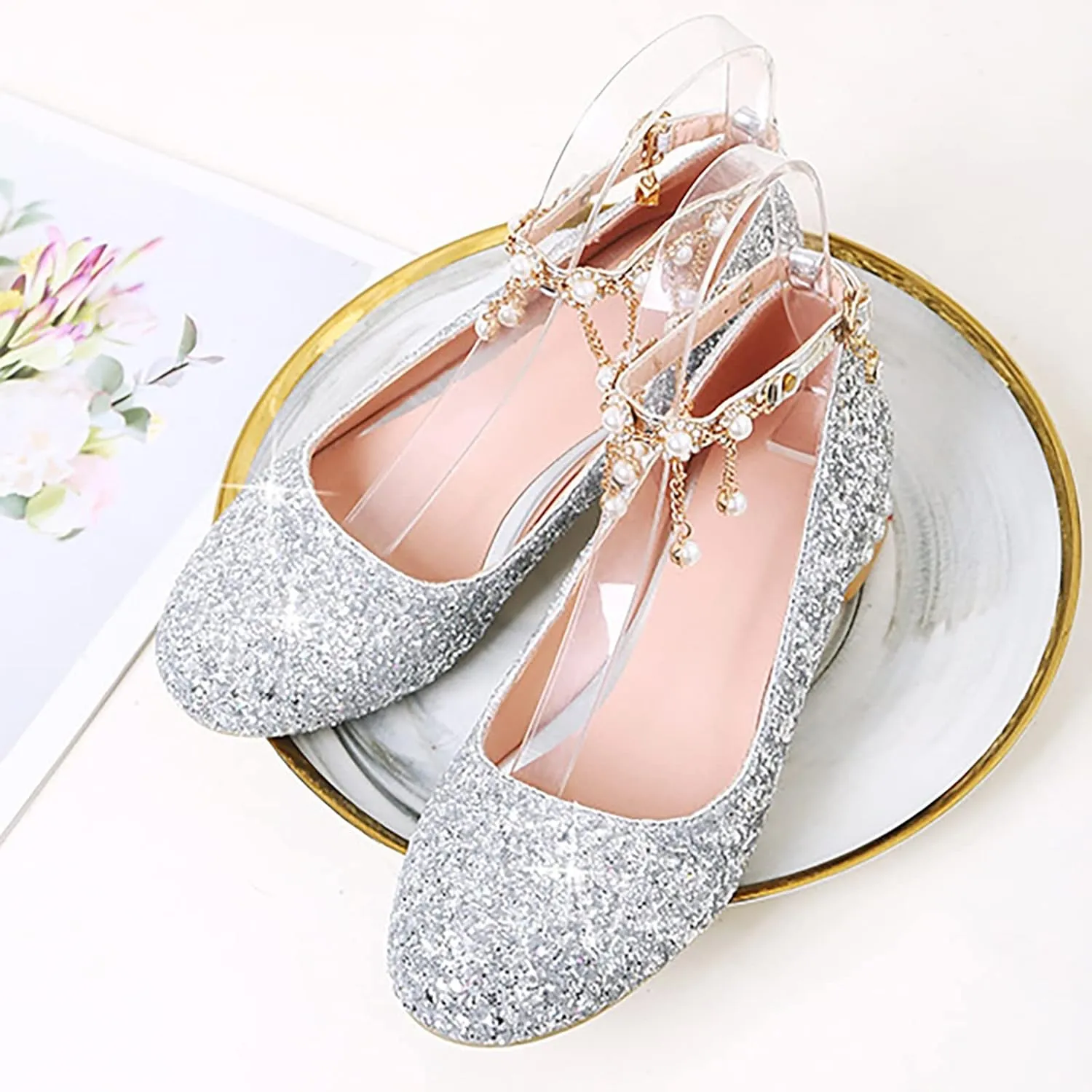 Girls Ankle Strap High Heels Big Kids Adorable parkle Mary Jane Dress Shoes Performance Wedding Pump Sandals