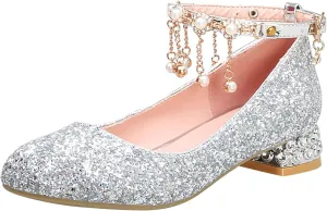 Girls Ankle Strap High Heels Big Kids Adorable parkle Mary Jane Dress Shoes Performance Wedding Pump Sandals