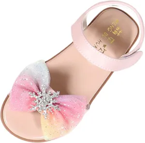 Girls Bow Flat Sandals Open Toe Rubber Sole Summer Casual Dress Shoes Baby Kids Soft Fashion Princess Sequins Loafers