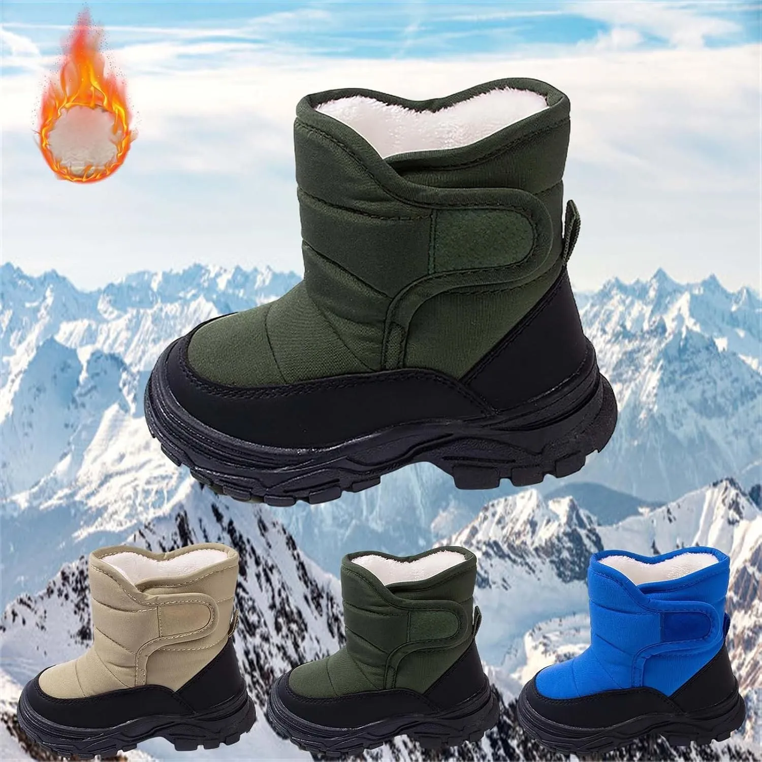 Girls Boys Fleece Lined Snow Ankle Booties Baby Water Proof Breathable Ski Shoes Kids Winter Warm Low Cut Boots