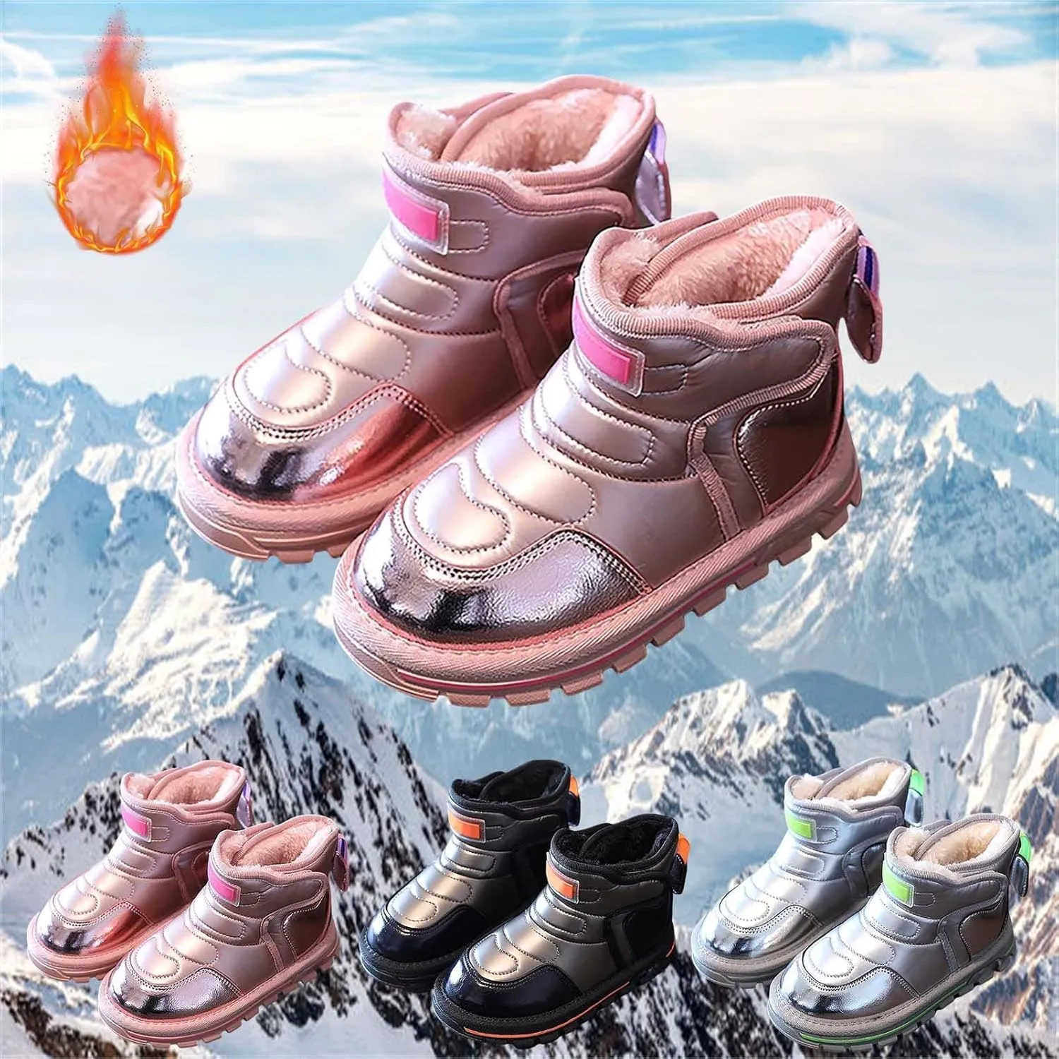 Girls Boys Snow Ankle Booties Kids Winter Comfortable Fleece Lined Ski Shoes Baby Water Proof Knee High Boots