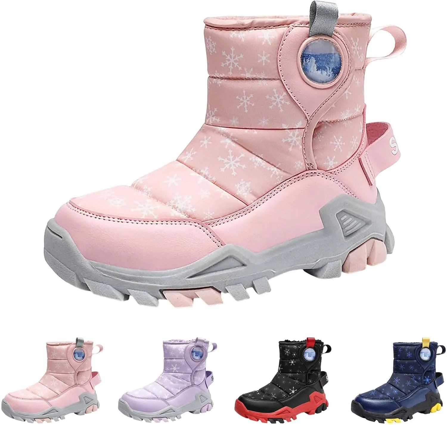Girls Boys Winter Snow Boots Big Kids Outdoor Comfortable Non Slip Ski Shoes Furry Padded Warm Mid Calf Booties