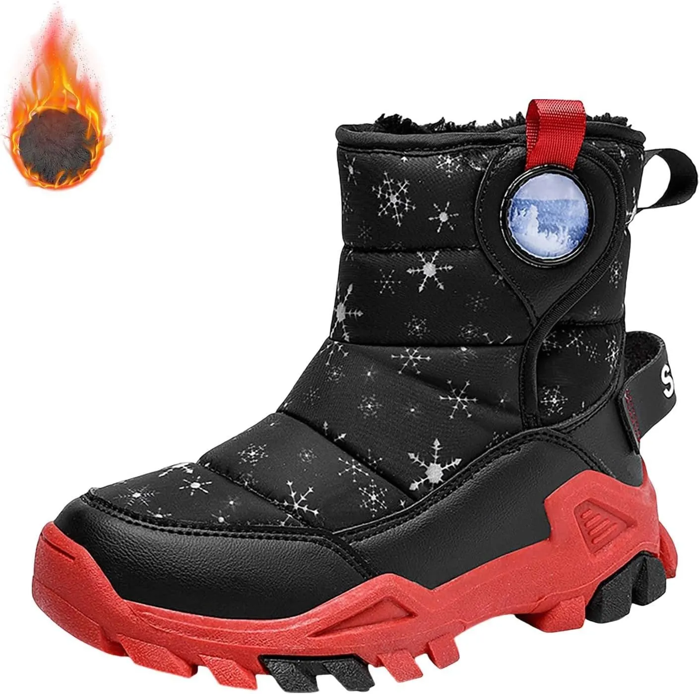 Girls Boys Winter Snow Boots Big Kids Outdoor Comfortable Non Slip Ski Shoes Furry Padded Warm Mid Calf Booties