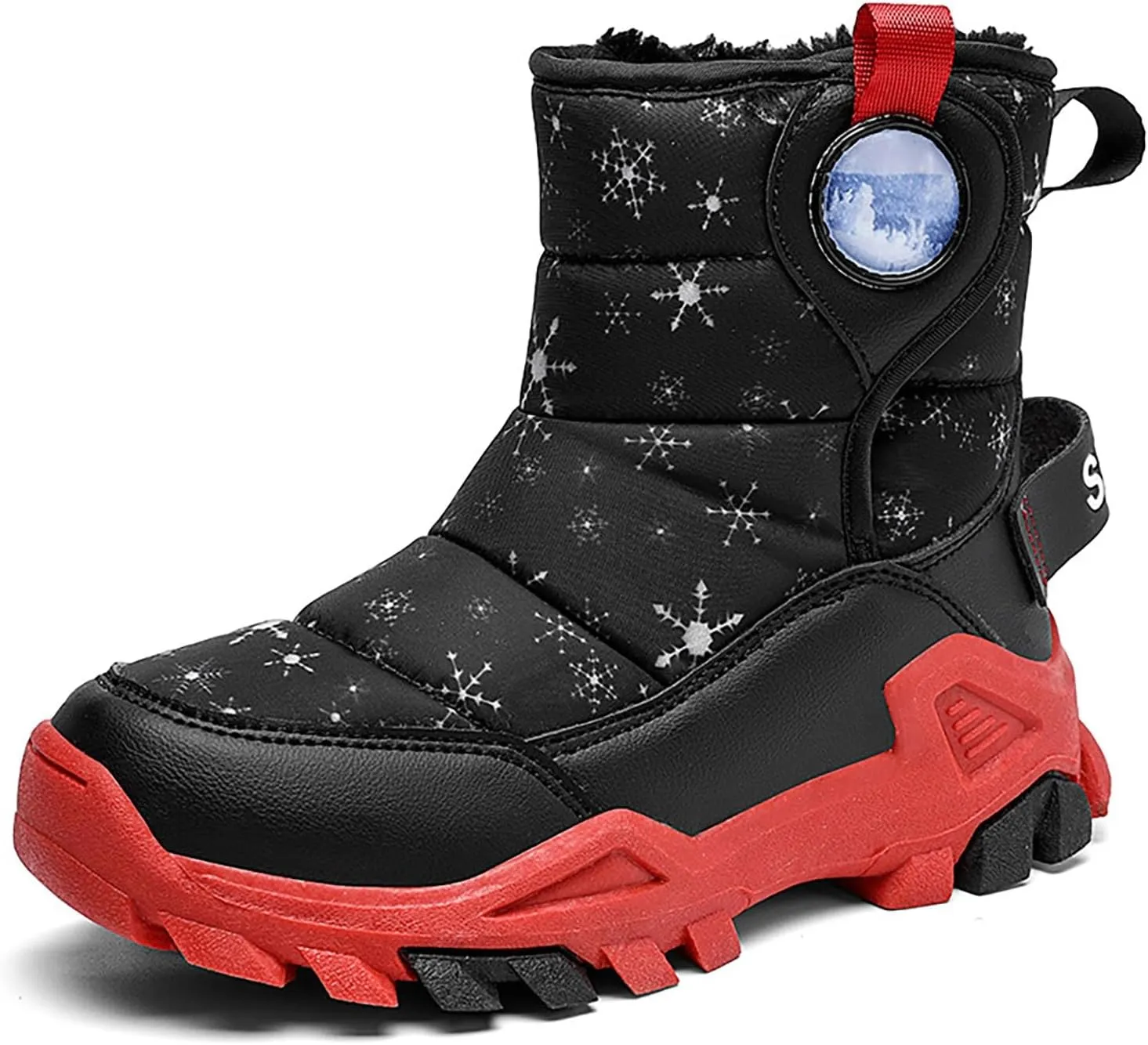 Girls Boys Winter Snow Boots Big Kids Outdoor Comfortable Non Slip Ski Shoes Furry Padded Warm Mid Calf Booties
