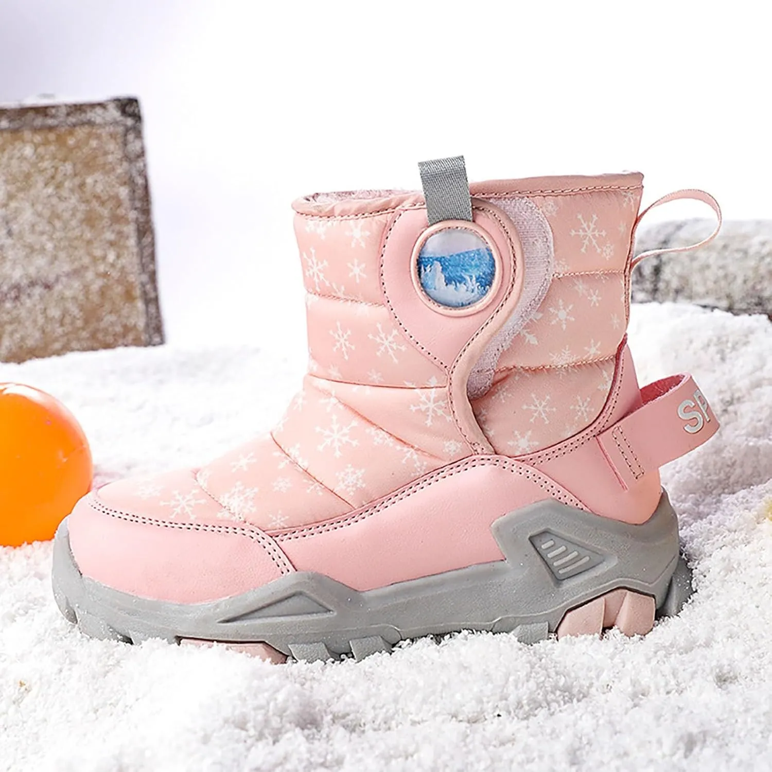 Girls Boys Winter Snow Boots Big Kids Outdoor Comfortable Non Slip Ski Shoes Furry Padded Warm Mid Calf Booties
