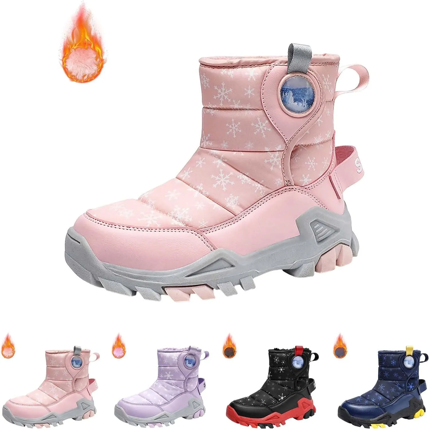 Girls Boys Winter Snow Boots Big Kids Outdoor Comfortable Non Slip Ski Shoes Furry Padded Warm Mid Calf Booties