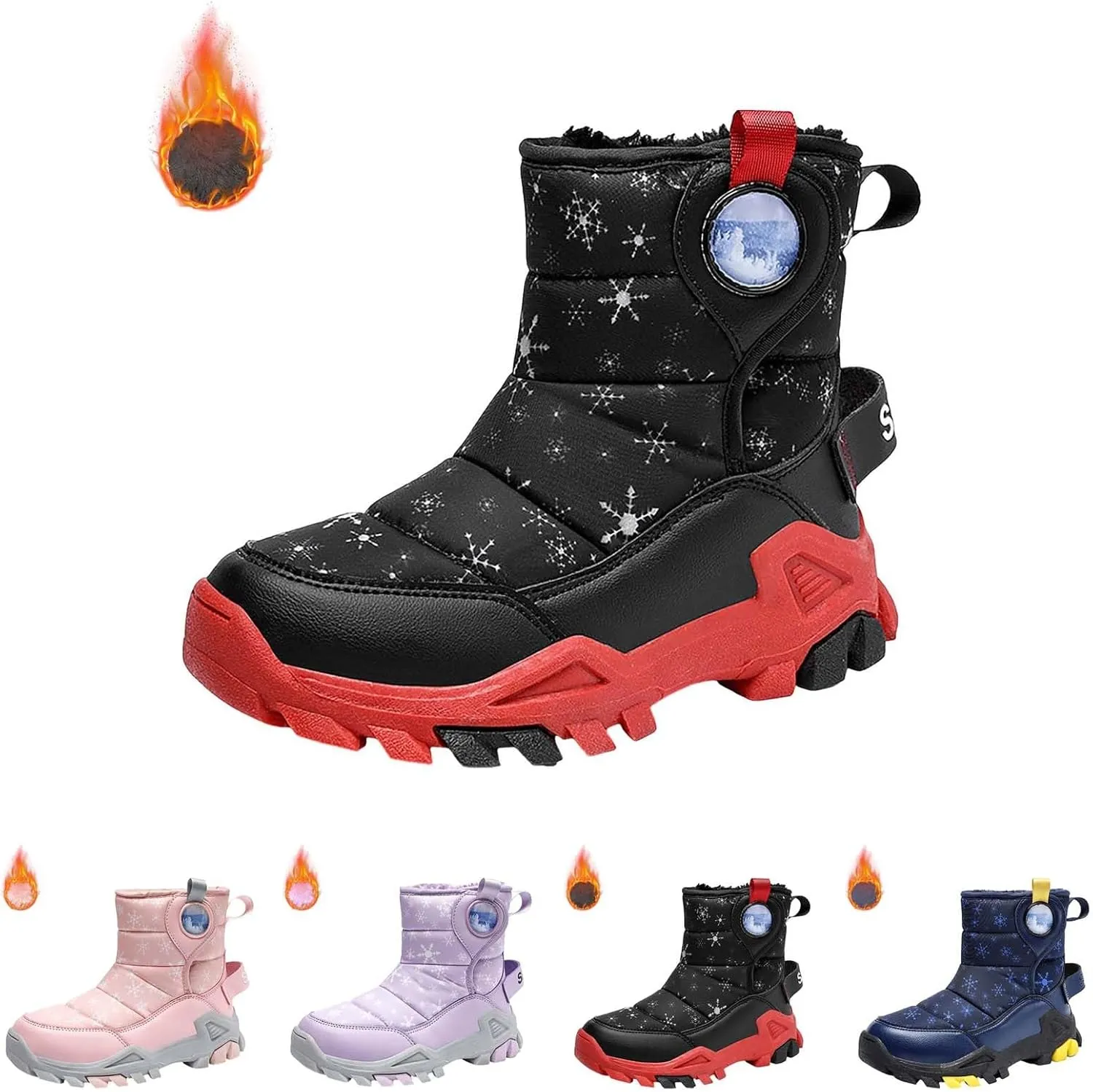 Girls Boys Winter Snow Boots Big Kids Outdoor Comfortable Non Slip Ski Shoes Furry Padded Warm Mid Calf Booties