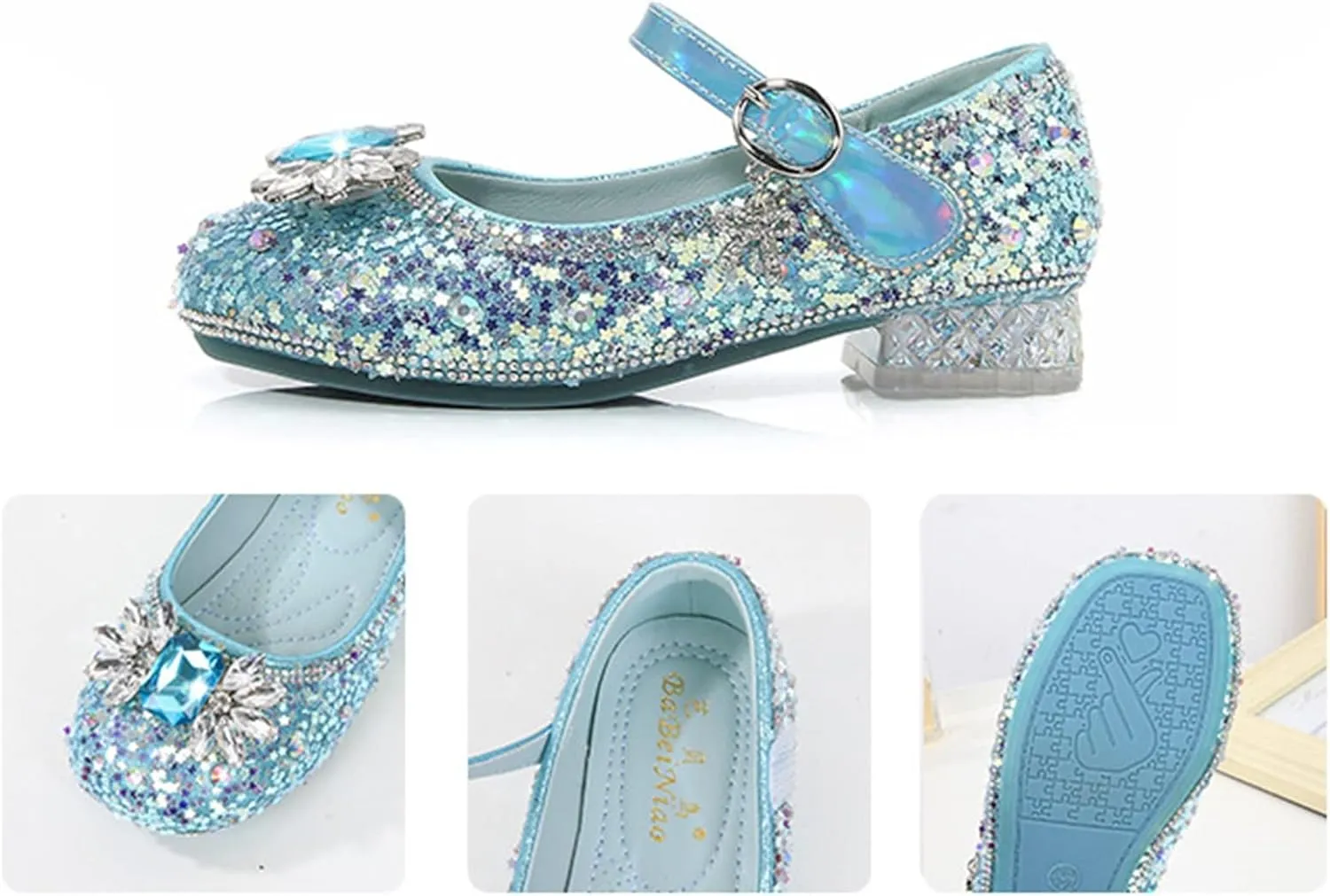 Girls Dress Shoes Glitter Princess Shoe Flower Mary Jane Low Heels Party Wedding Prom Footwear for Toddler Kids